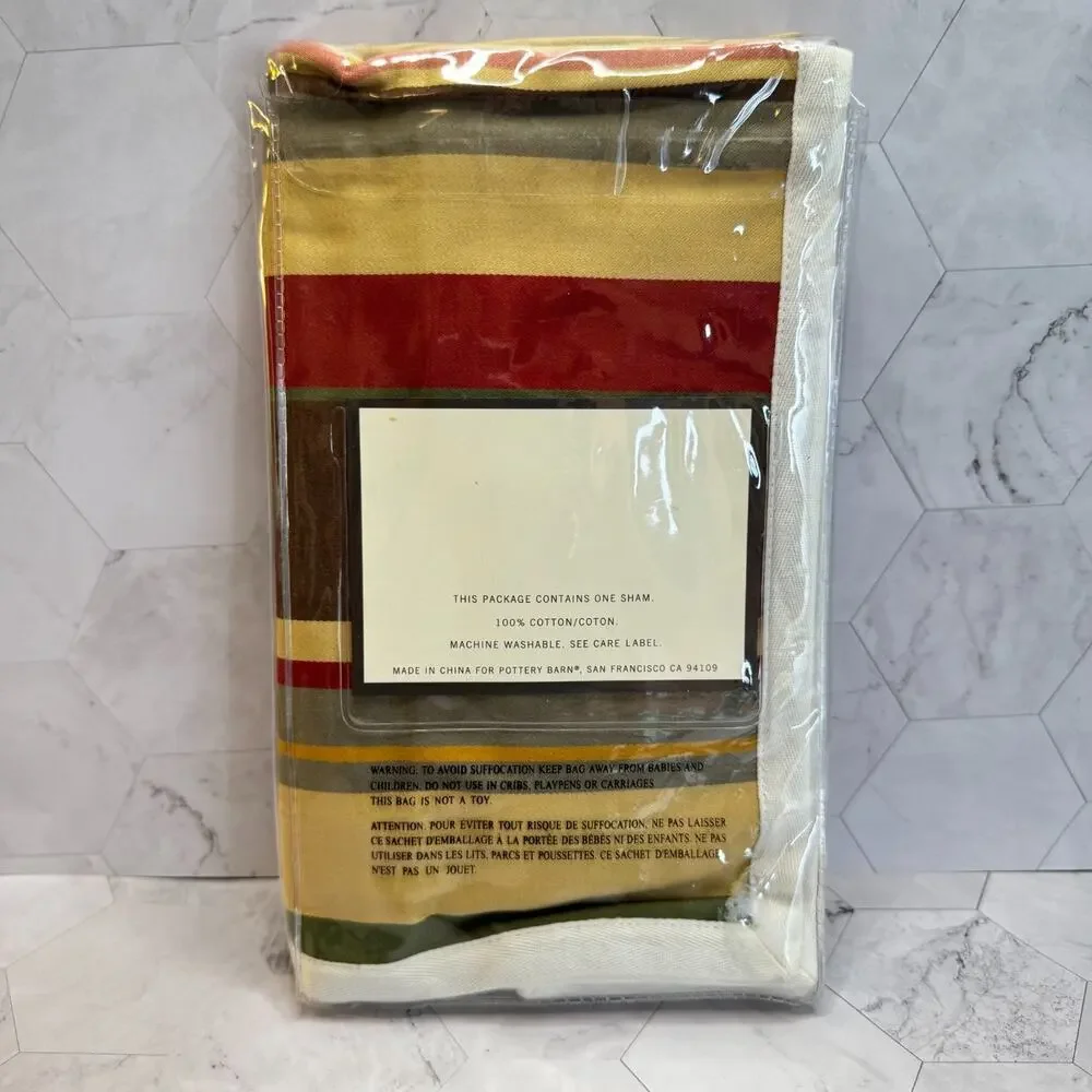 NIP Pottery Barn Pillow Sham Duncan Stripe Standard Rust Red Green Southwest (1)